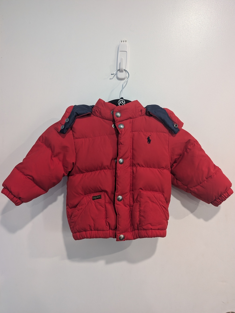 Polo Ralph Lauren Kids Hooded Down Puffer Jacket Red/Navy Blue Size 18M